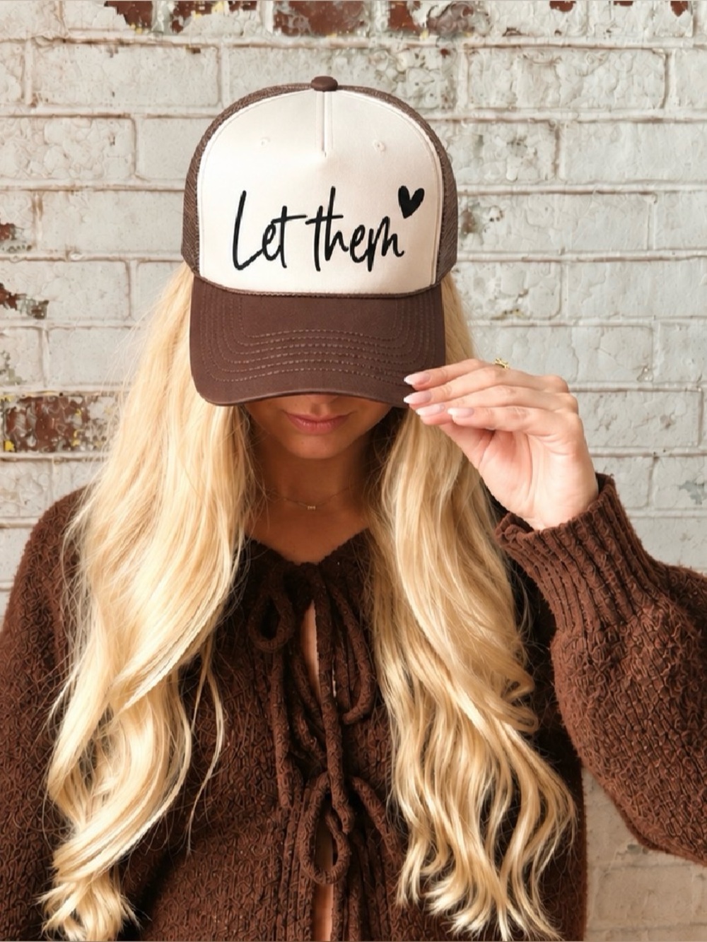 Let Them Heart Trucker Cap - Cream & Brown